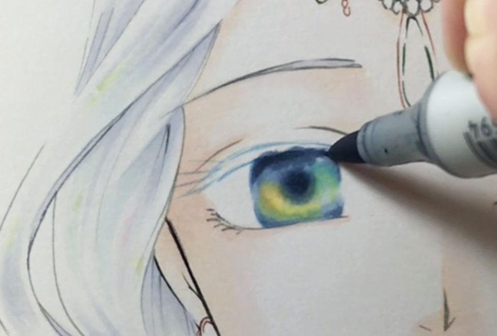 B99の濃い色で塗り、B95で境目を塗り重ねてぼかします