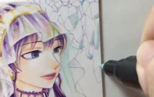 背景:アメジストの原石を塗る