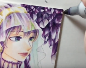 背景:アメジストの原石を塗る
