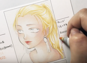 金髪の塗り方1:ベース色でハイライトを残しつつ大まかに塗る