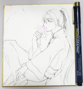 ミニ色紙(中華風男性イラスト)の線画