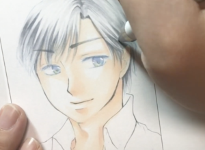 銀髪の塗り方5:最後にホワイトで髪の流れやハイライトを描きこむ