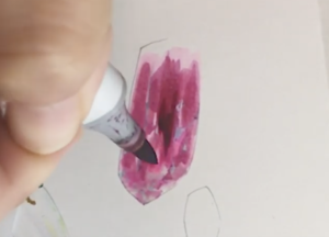 表面の凹凸や光の透過を意識しながら濃い色（RV17・RV19など）を塗る