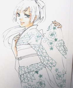 マスキングで着物の柄を入れた状態