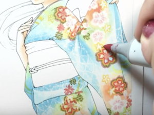 マスキングを剥がしたら、追加で柄を描いて全体を整えます。