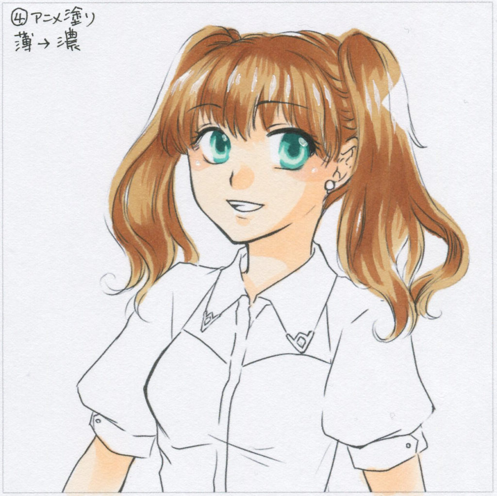 4.アニメ塗り（薄い→乾かしてから→濃い）