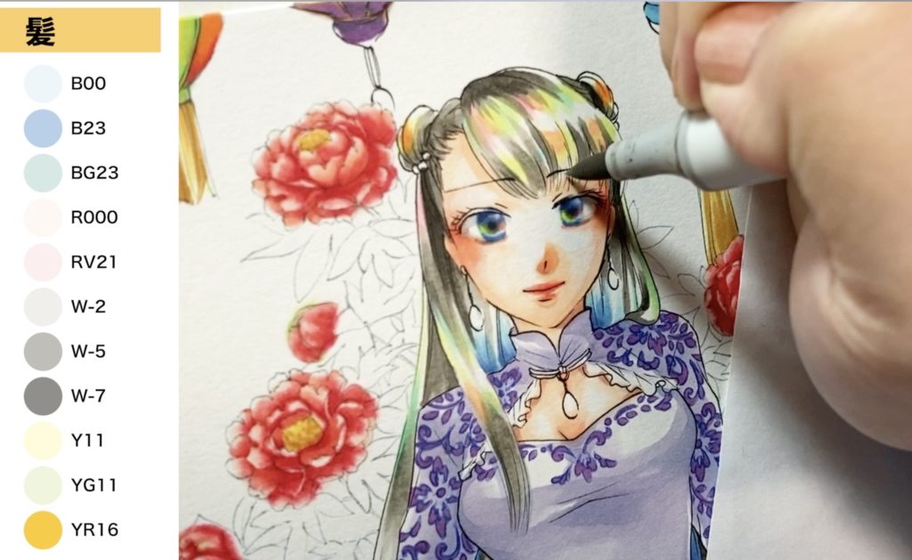 最新コピックチャオ36色スタートセットのみで塗ってみた:髪の塗り方